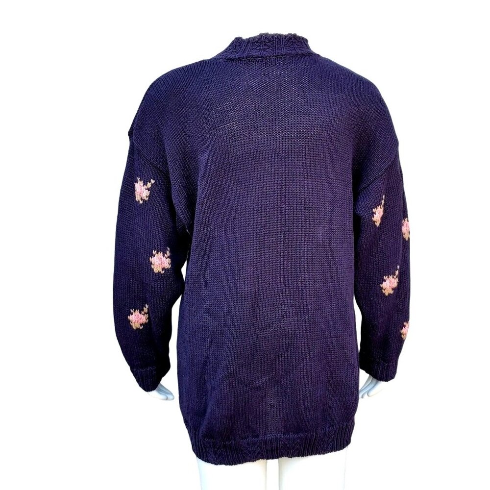80s Sweater Plus Size Black Knit Parrot Tarazzia Cotton Volup Vintage Hong Kong - Picture 4 of 15